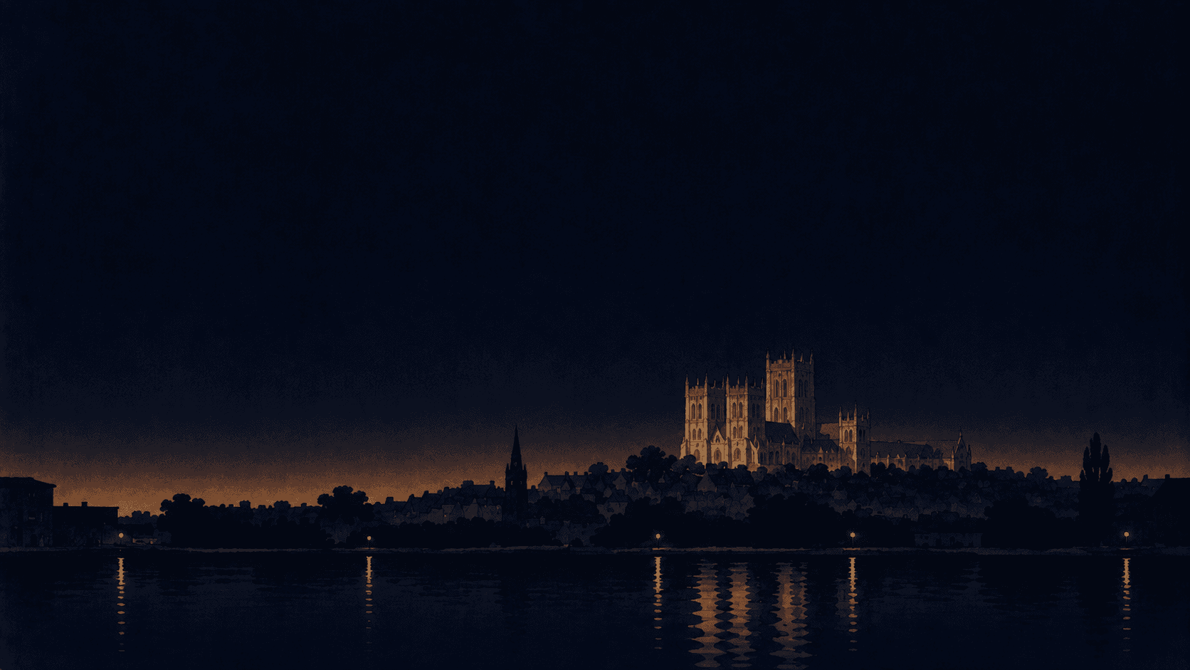 A painting of Lincoln at dusk